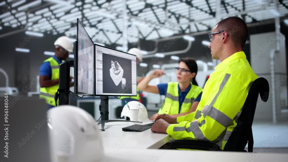 Canvas Prints engineer doing 3d cad model design on computer