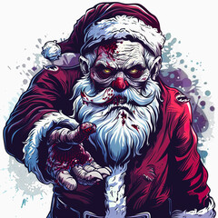 Fototapeta premium A Zombie Santa Claus with a Bloody Hand Reaches Out