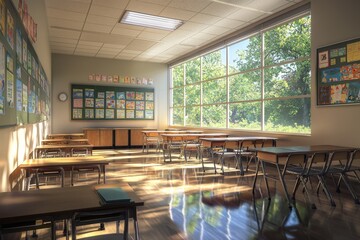 Fototapeta premium Empty School Classroom Interior created with Generative AI