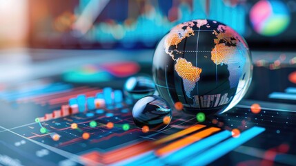 Market analysis with a digital globe and interconnected data points