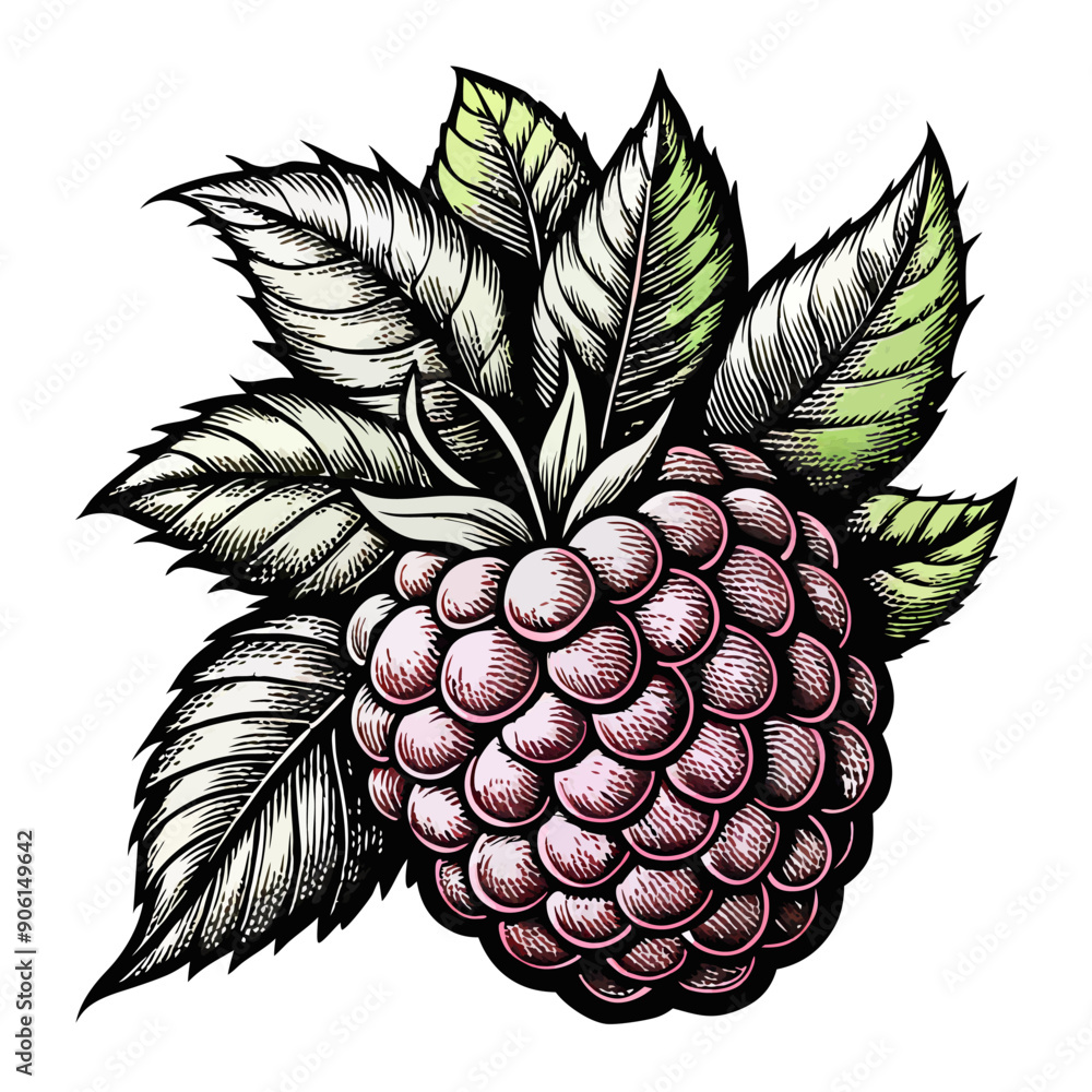 Poster a drawing of a raspberry with a leaf on top