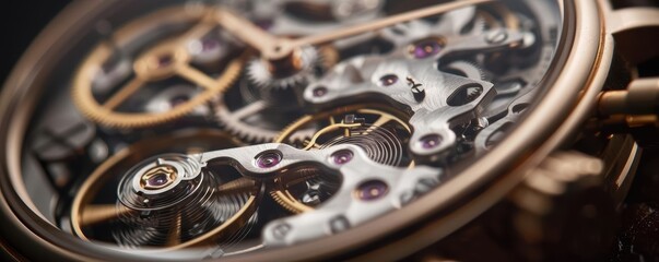 Close-up of intricate watch mechanism with gears and springs.
