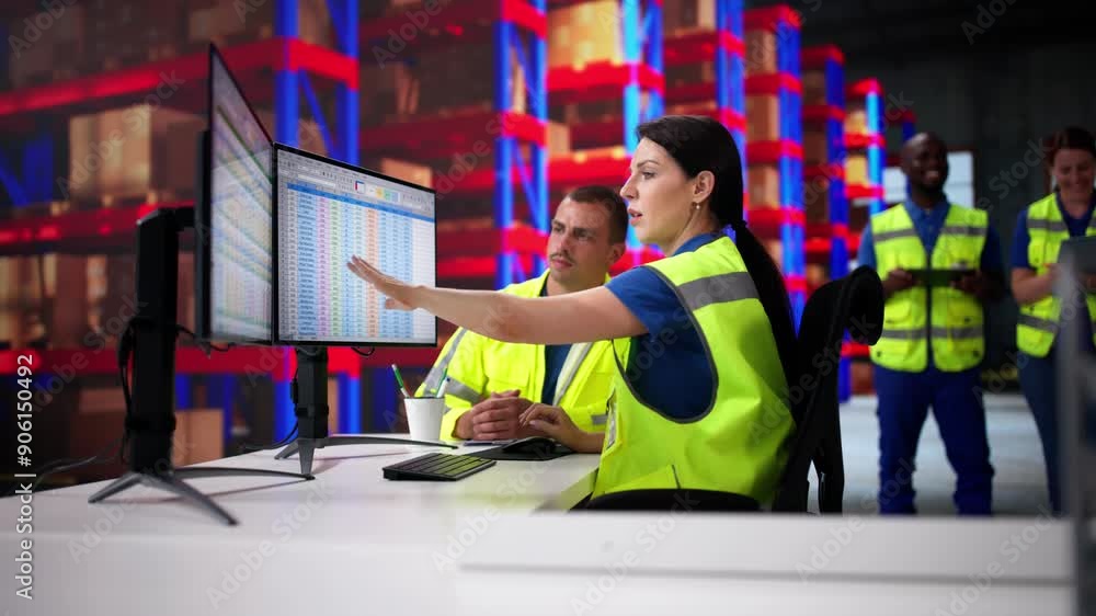 Poster warehouse inventory management on computer