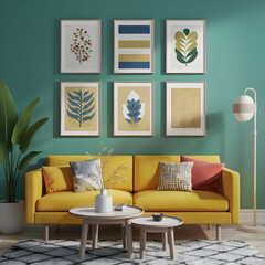 Interior of living room, Modern mid century and minimalist interior of living room ,leather armchair with table on white wall and wood floor ,3d render
