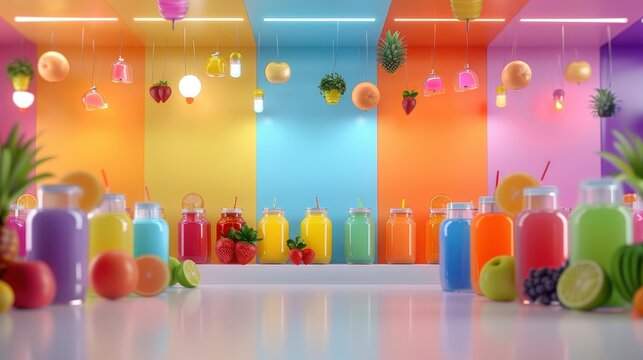 A colorful display of fruit juice in a store