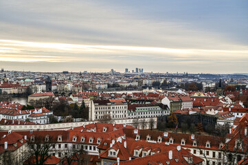 Fototapeta premium Panoramic view over the city of Prague from the Prague Metronome viewpoint with a panoramic view over the entire city and the Vltava River, Prague Czech Republic