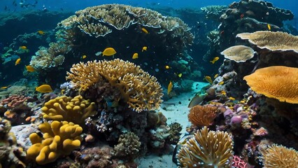 Naklejka premium Coral reefs, essential for ocean health, provide habitat for diverse marine life and protect coastlines