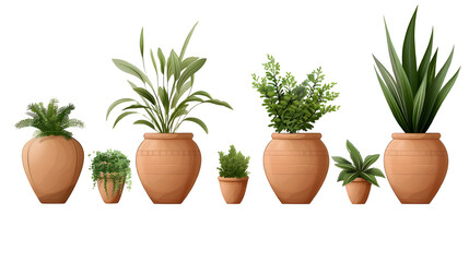potted plants with green leaves in white ceramic pot isolated on transparent white background,generative ai