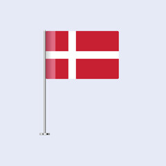 Isolated Denmark Table Flag on Pole, Danish Flag Vector Design for Print and Web