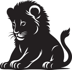 Baby Lion Silhouette isolated on white background Minimalist lion vector shape icon