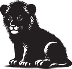 Baby Lion Silhouette isolated on white background Minimalist lion vector shape icon