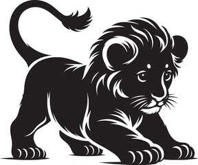 Baby Lion Silhouette isolated on white background Minimalist lion vector shape icon