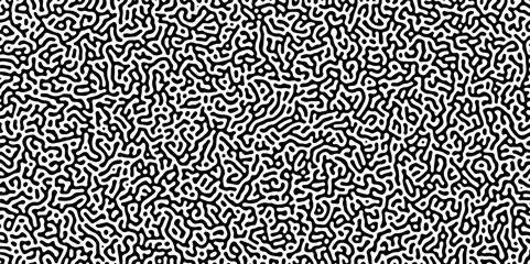 Abstract truing organic wallpaper Turing reaction diffusion monochrome seamless pattern with chaotic motion. Generative algorithm psychedelic background. Reaction-diffusion or truing pattern formation