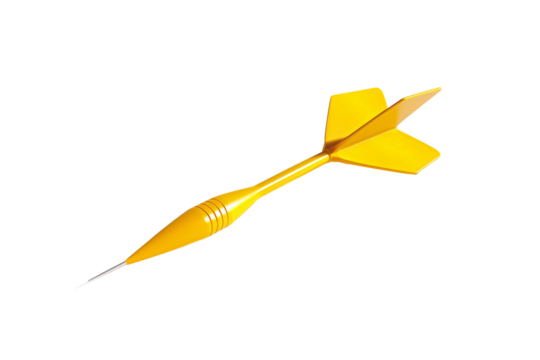 a yellow dart on a white surface