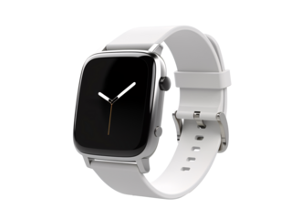 a smart watch with a white band