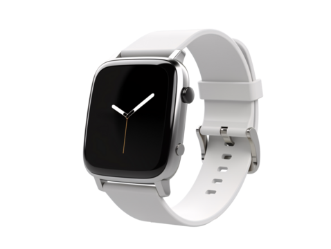 a smart watch with a white band
