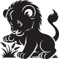 Baby Lion Silhouette isolated on white background Minimalist lion vector shape icon