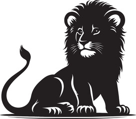 Baby Lion Silhouette isolated on white background Minimalist lion vector shape icon