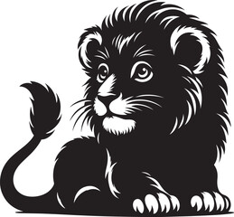 Baby Lion Silhouette isolated on white background Minimalist lion vector shape icon