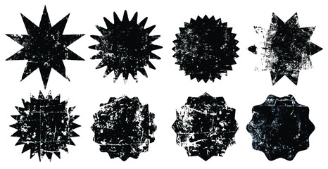Set of blank black grunge star icons various shape isolated on white background. Vector illustration
