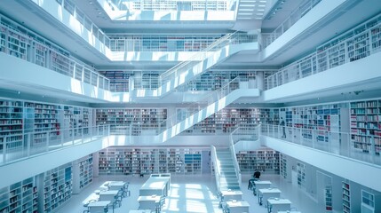 Modern library with digital book retrieval systems
