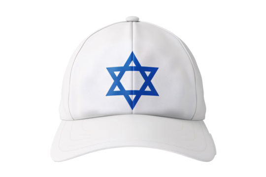 a white hat with a blue star on it