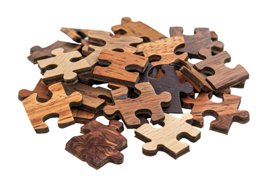 a pile of wooden puzzle pieces