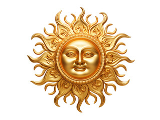a gold sun with a face on it