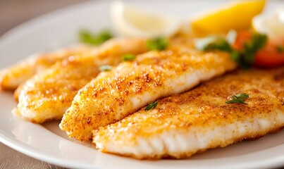 fried white fish on a plate, Generative AI