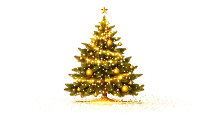 Golden glowing decorated Christmas tree,generative ai