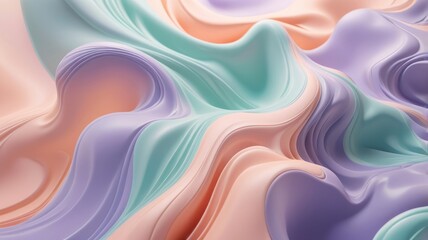 Fototapeta premium Pastel colored liquids swirl together in waves on an abstract patterned background.