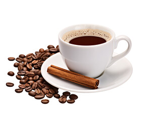Obraz premium a cup of coffee with cinnamon sticks and coffee beans