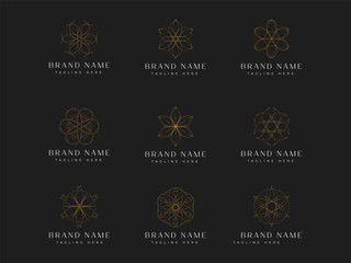 Set of Geometric Flower Icon, geometric symbols Line art