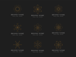 Fototapeta premium Set of Geometric Flower Icon, geometric symbols Line art