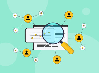 Obraz premium User-generated content statistics measure impact, engagement and reach of content created by users on web platforms and social media. Consumer-generated crowdsourced content vector illustration