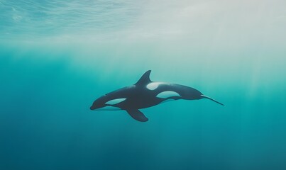 Obraz premium orca whale swimming near the surface,, Generative AI
