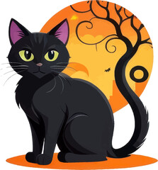Playful black cat cartoon vector with big eyes, perfect for pet, halloween, or design projects