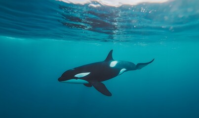 orca whale swimming near the surface,, Generative AI