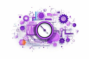 Obraz premium Colorful Gears and Timepieces A Journey Through Time and Innovation flat illustration.