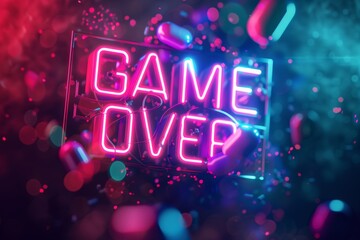 Glitched Neon Game Over Title with Motion Particles Generative AI