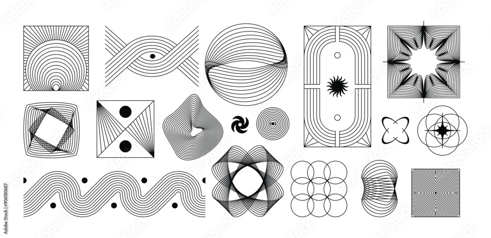 Aufkleber vector minimal geometric illustrations set - trendy abstract aesthetic linear compositions, prints, 