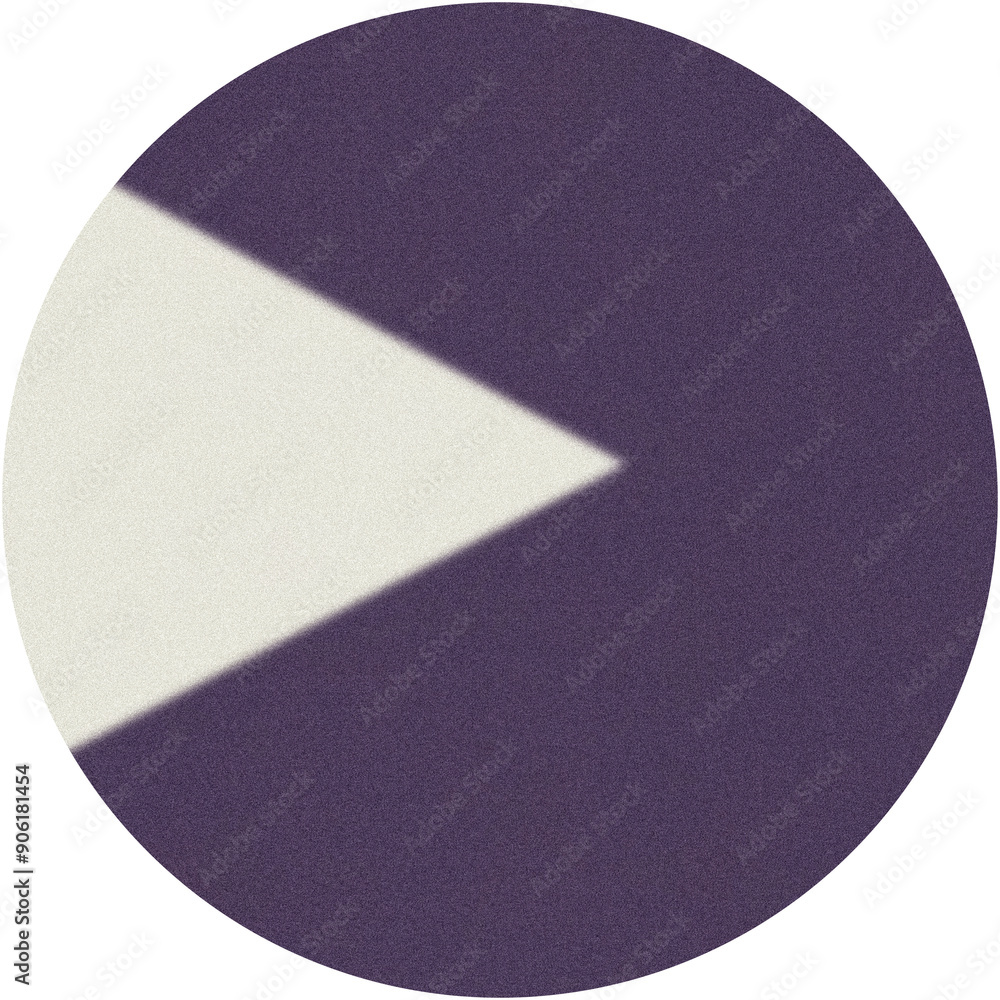 Poster purple circle with a white arrow pointing right, featuring a grainy texture on a transparent backgro