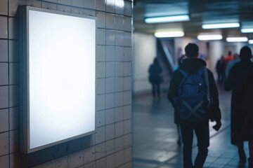 Blank Advertising Space in Subway Station Corridor Generative AI