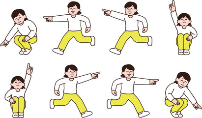 指差す私服姿の女性（ベクター）