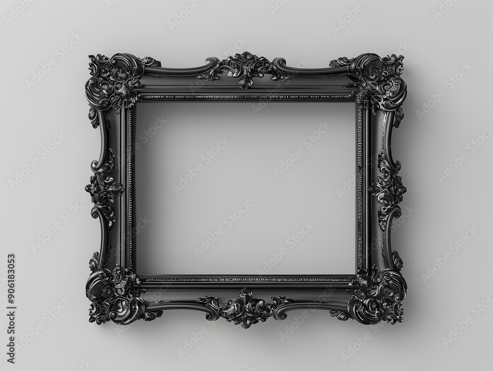 Poster luxurious classic black frame with subtle detailing on matte finish isolated highlighting copy space