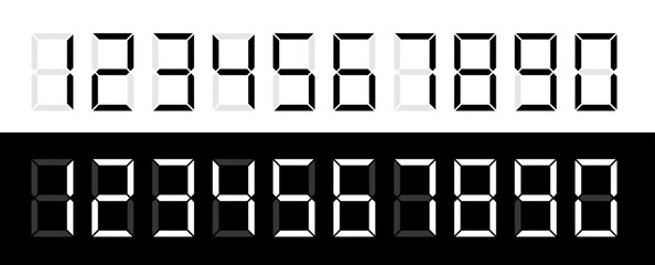 Numbers. Black and white digital numbers. Digital clock numbers. Vector illustration