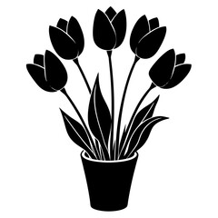 set of tulip flower vector silhouette, tulip flower on the pot vector illustration


