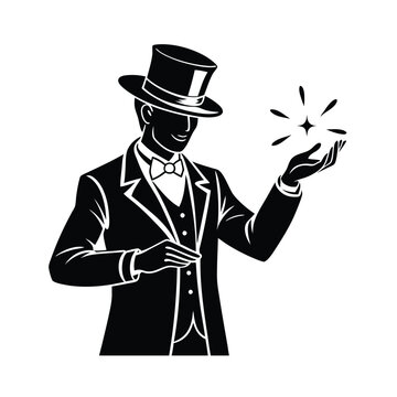 man magician with hat magic silhouette