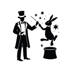 man magician with hat rabbit magic silhouette

