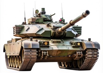 Powerful modern main battle tank with advanced armor and weaponry isolated on a transparent background, ready for deployment in combat operations and defense missions.